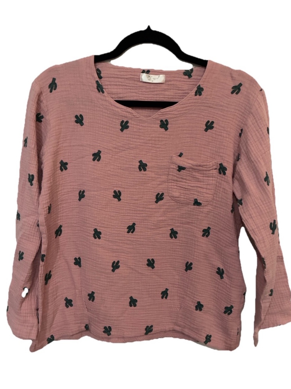 WORW Women’s Pink Cactus-Print Long Sleeve Pocket Tee Nightshirt - Picture 2 of 9